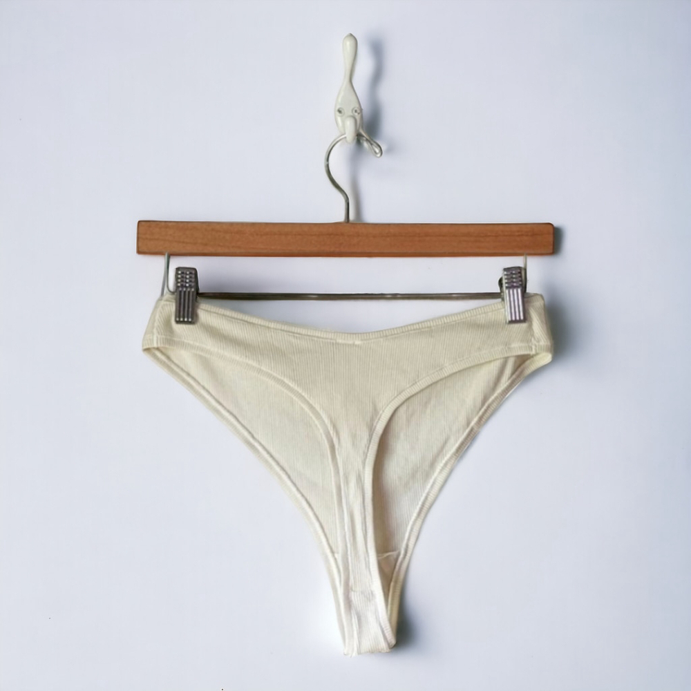 SKIMS Bone Color Soft Cotton Fine Rib Dipped Thong Plus sz 3X NWT - Picture 3 of 10